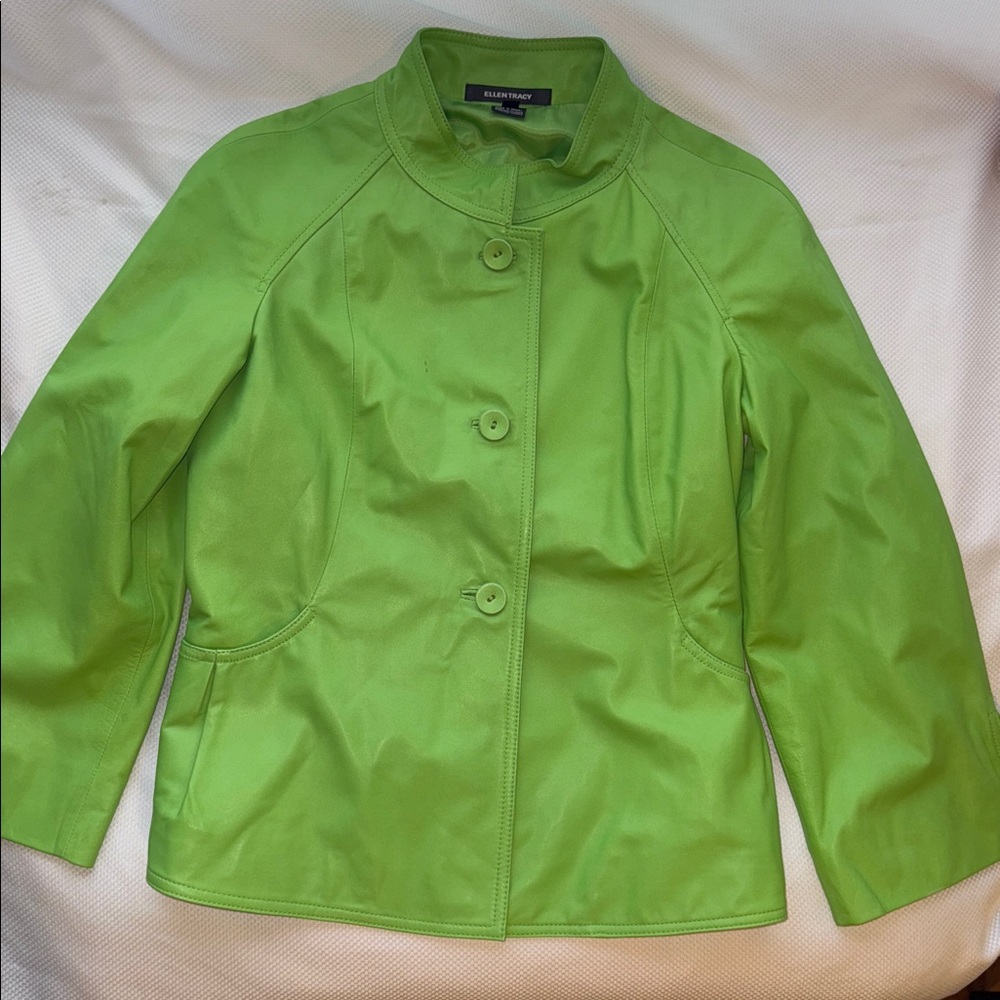 Ellen Tracy Vibrant Green Leather Trench Coat